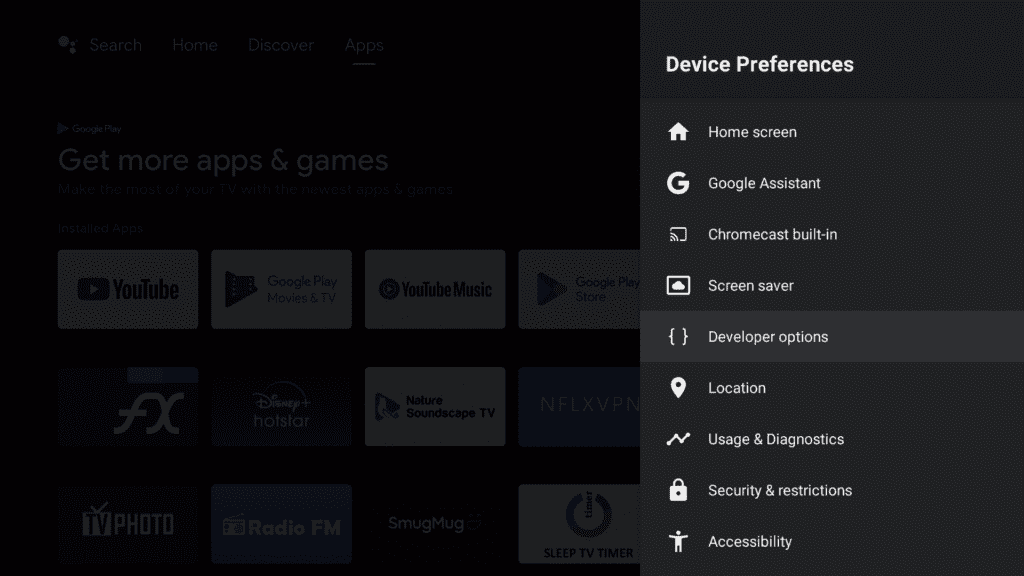 how to enable developer option on android tv